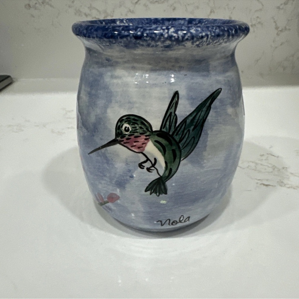 Ceramic  Tart/Oil Warmer Hand Painted & Signed "Nola" Hummingbird
